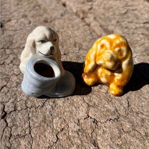 VTG Ceramic Dog Figurines Lot of 2 Miniature Cocker Spaniel Yellow Glaze Bisque